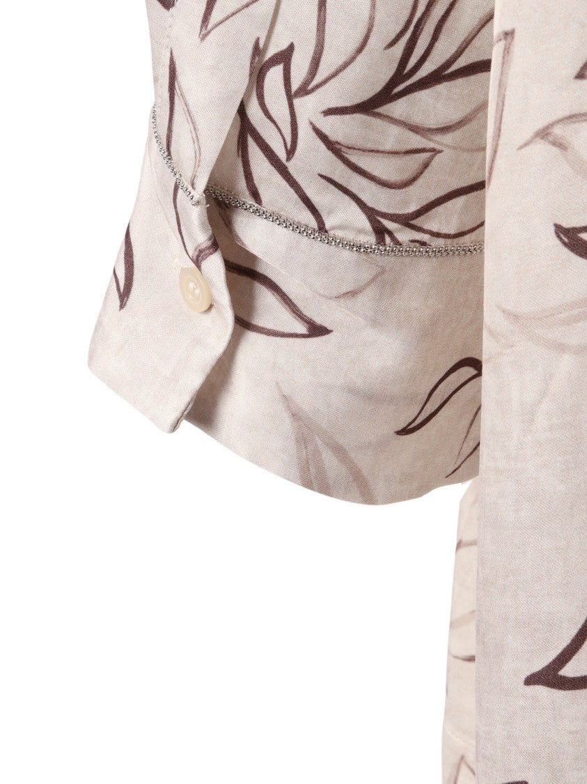 Peserico Beige Blouse Leaf Pattern Blouse