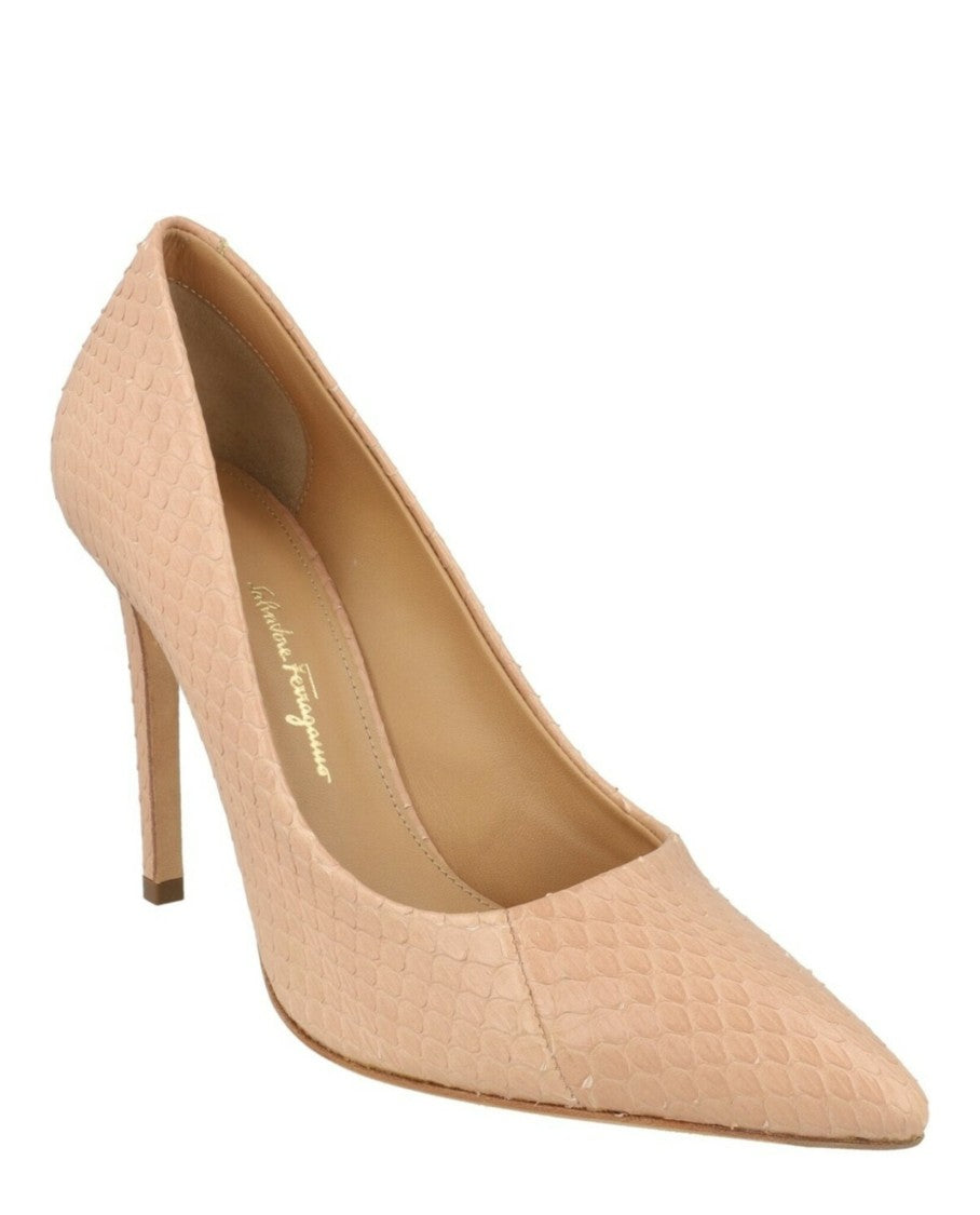 Ferragamo Iiary X5 Snakeskin Pumps With Crystal Embellished Detail