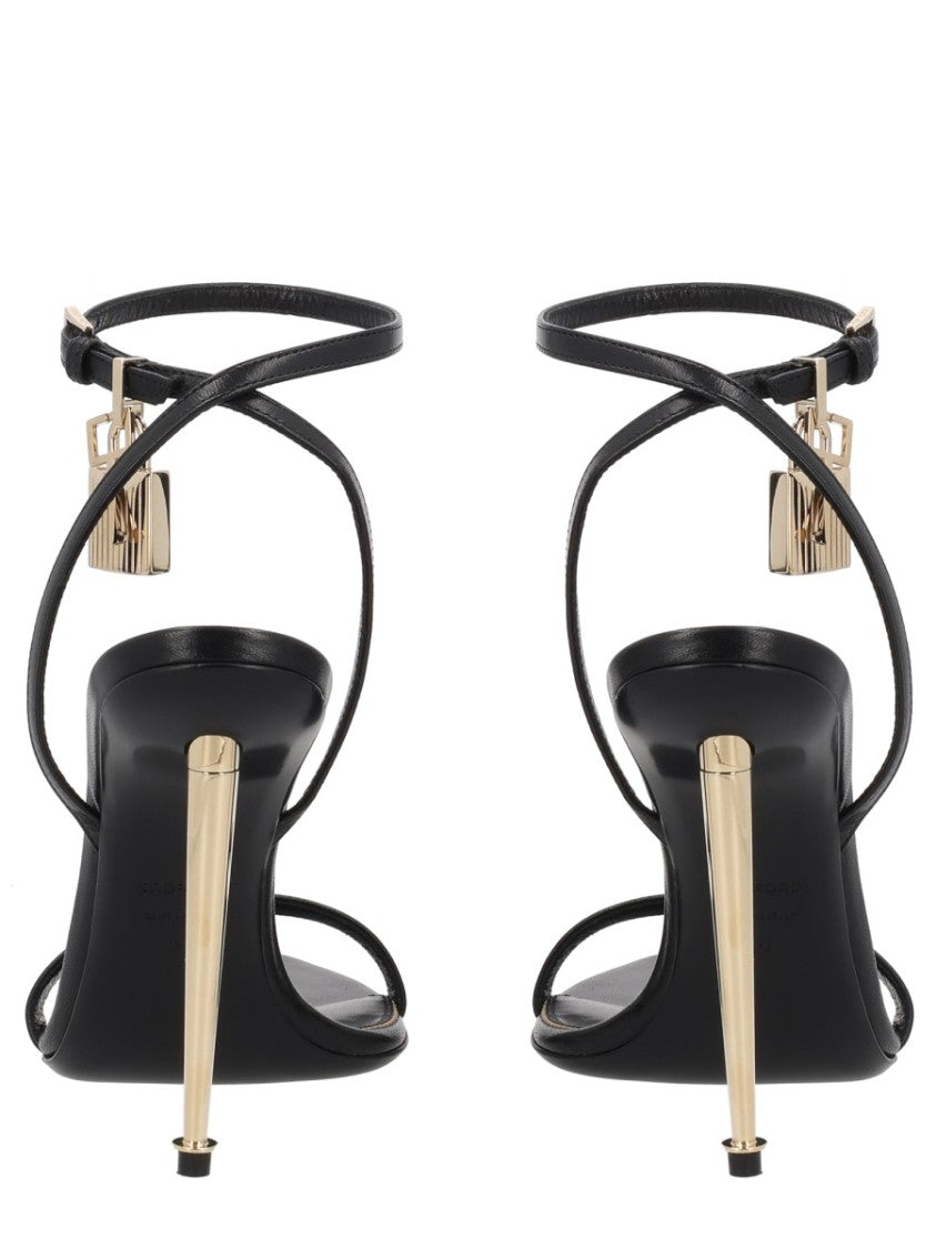 Tom Ford Black Padlock Charm Metallic Stiletto Sandals