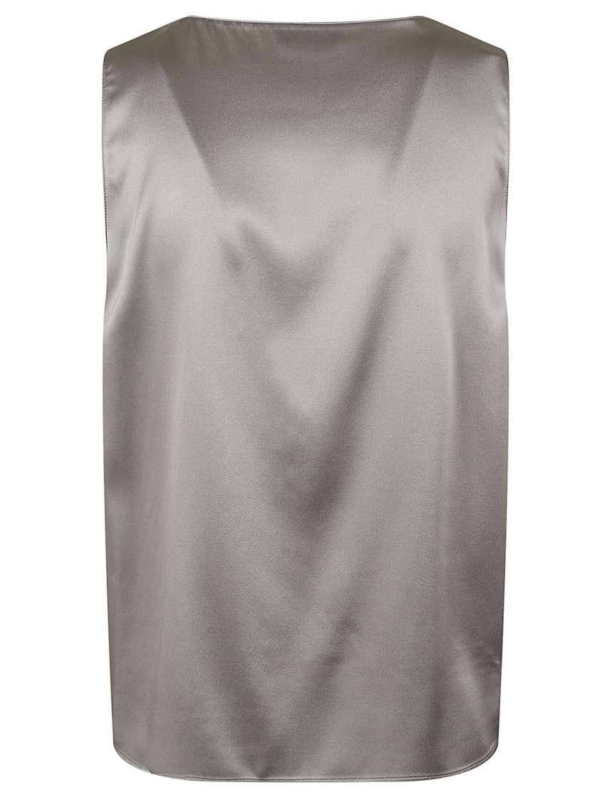 Emporio Armani Sleeveless Satin Top With V-Neckline And Flowing Fit