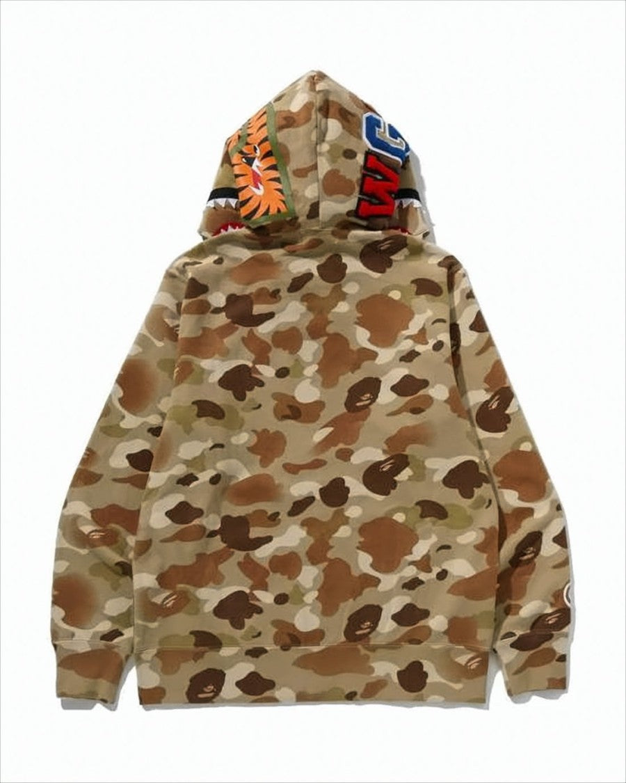 Bape Camouflage Zip-Up Hoodie With Vibrant Shark Embroidery