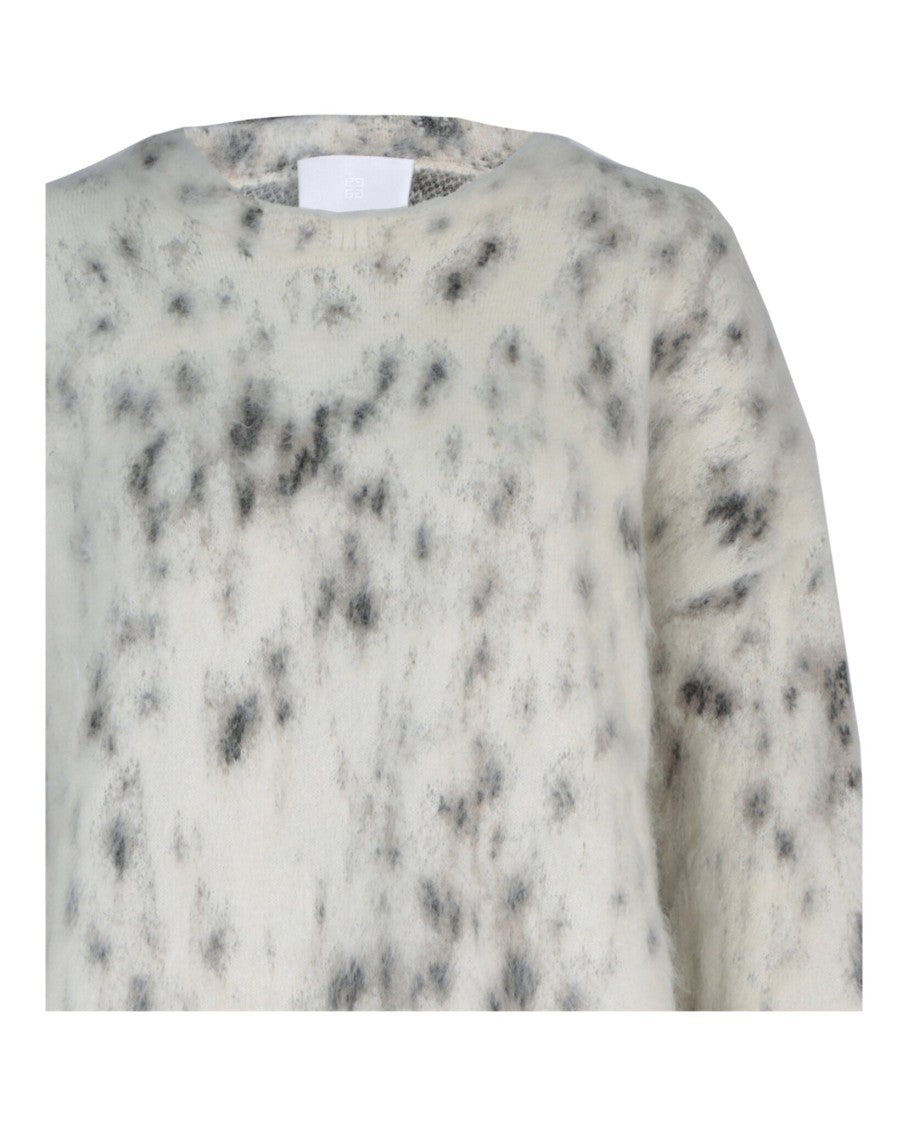 Givenchy Cropped Sweater In Mohair With Snow Leopard Print