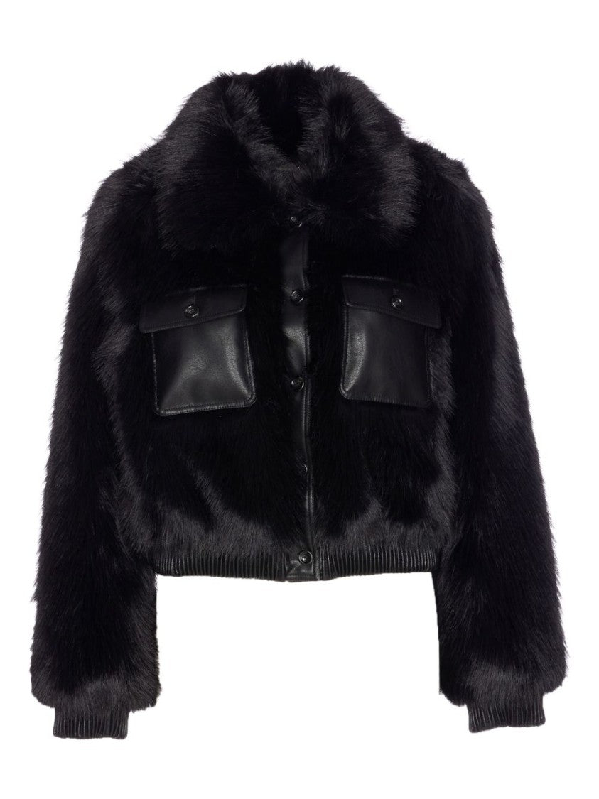 Liu Jo Cropped Button-Up Jacket With Plush Faux Fur