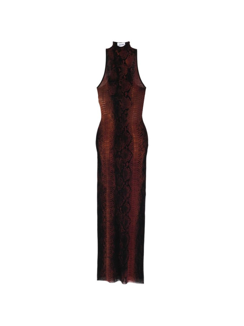 Jean Paul Gaultier High-Neck Midi Dress With Snake Print In Silk And Nylon