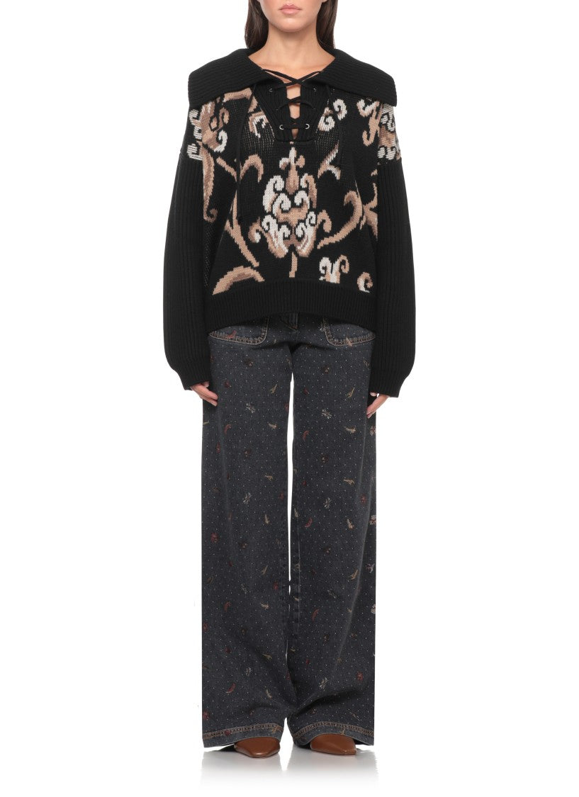 Etro High Neck Wool Sweater With Ornamental Pattern