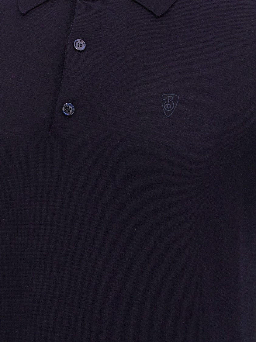 Burberry Black Wool Polo Shirt With Embroidered Accents