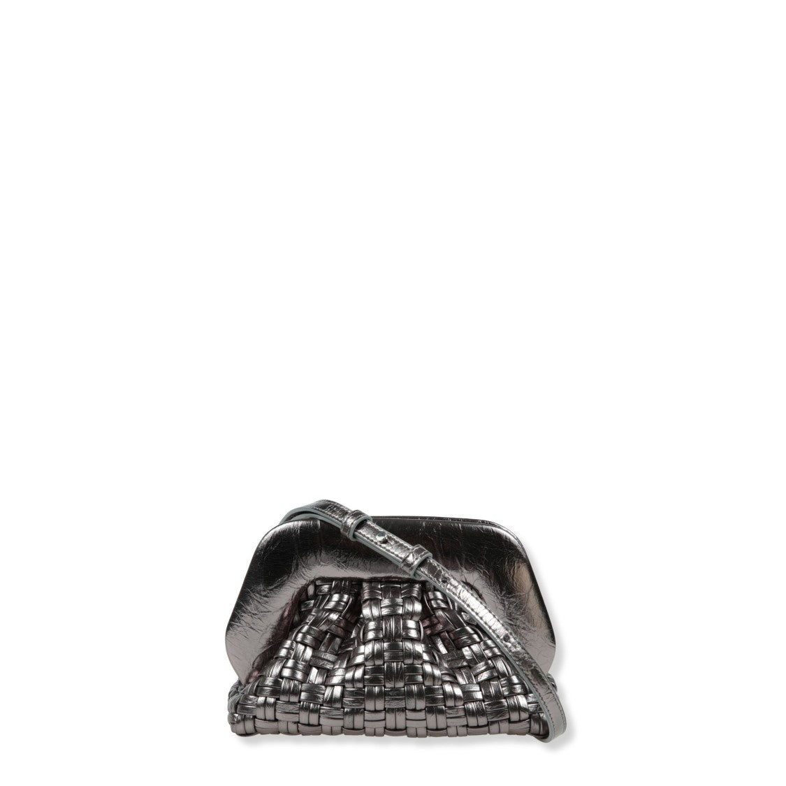Themoirè Micro-Woven Laminated Handbag With Dark Silver Finish