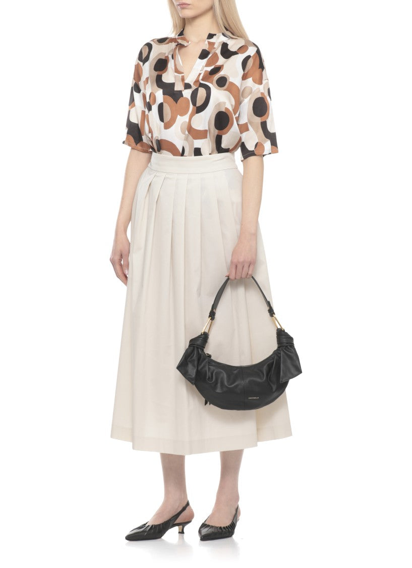 Coccinelle Crescent-Shaped Leather Shoulder Bag With Gold Accents