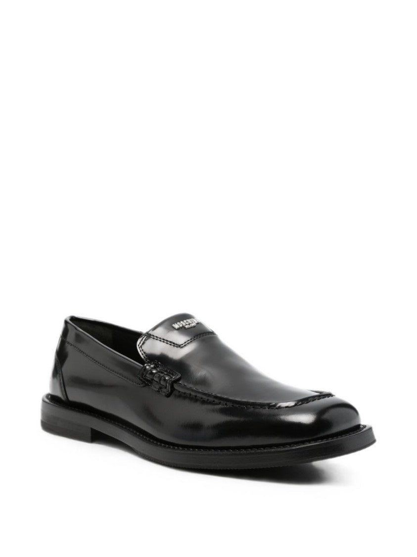 Moschino Polished Leather Loafers - Black