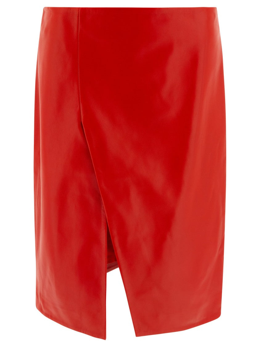 Loulou Studio Asymmetrical Red Lambskin Skirt