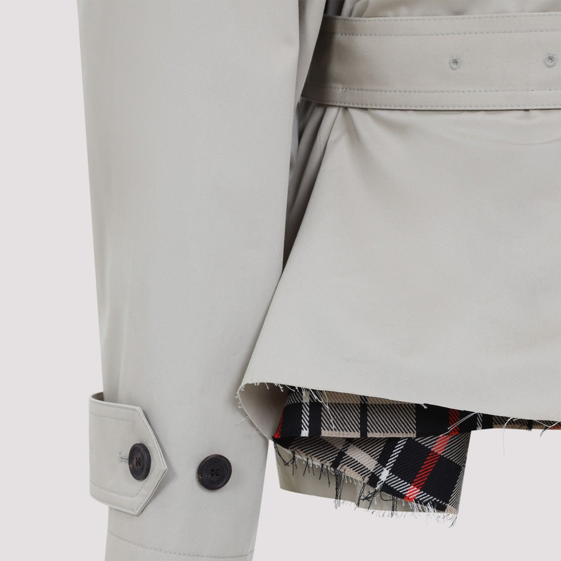 Balenciaga Nude Cotton Trench Coat With Belted Waist And Plaid Lining