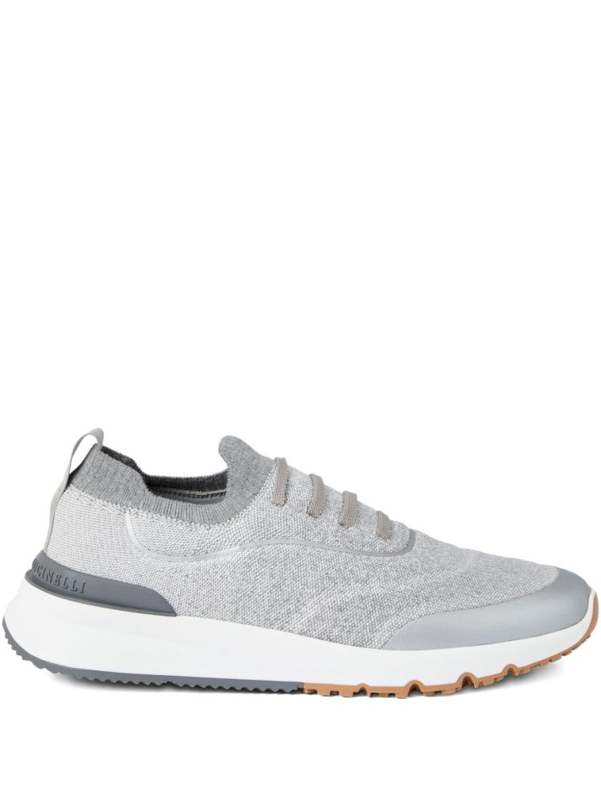Brunello Cucinelli Knitted Upper Sneakers With Lace-Up Front And Contrasting Sole