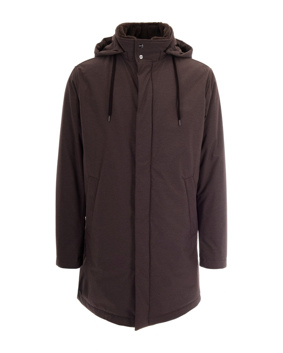 Herno Dark Brown Hooded Coated Nylon Parka