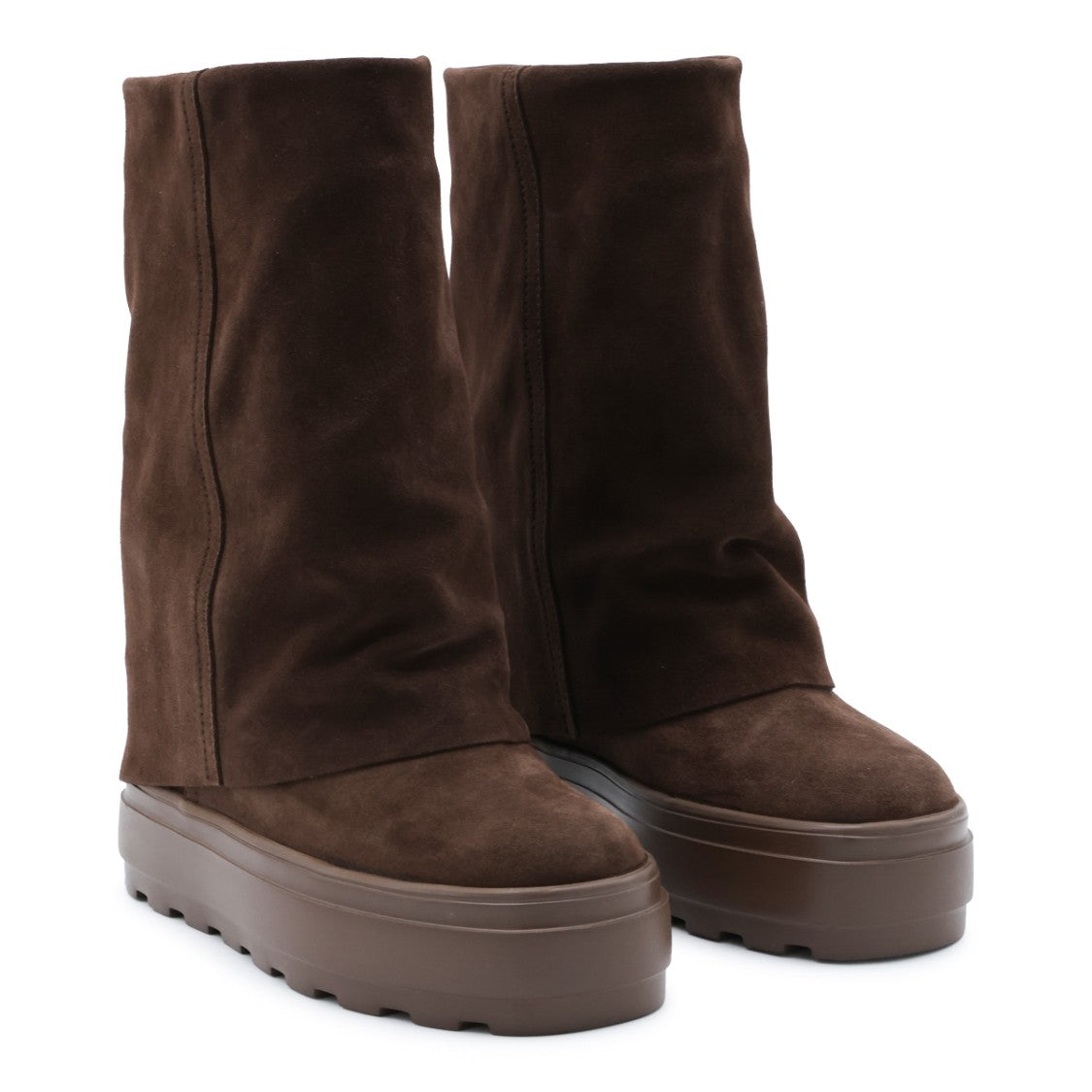 Casadei Dark Brown Suede Chunky Rubber Sole Boots