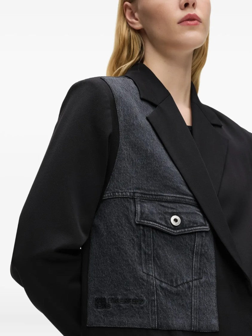 Karl Lagerfeld Tailored Black Blazer With Contrasting Denim Patch Detail