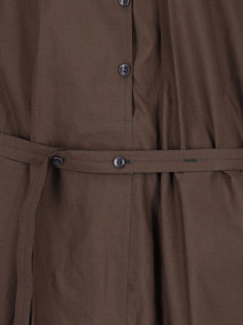 Lemaire Button-Down Belted Brown Cotton-Silk Midi Dress