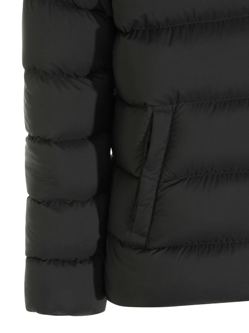 Herno Black Puffer Jacket With Horizontal Quilted Padding And Detachable Hood