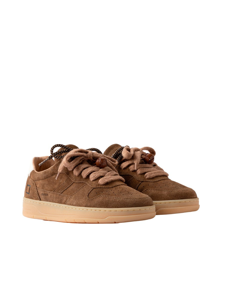 D.A.T.E Perforated Brown Suede Low-Top Sneakers With Dual Laces
