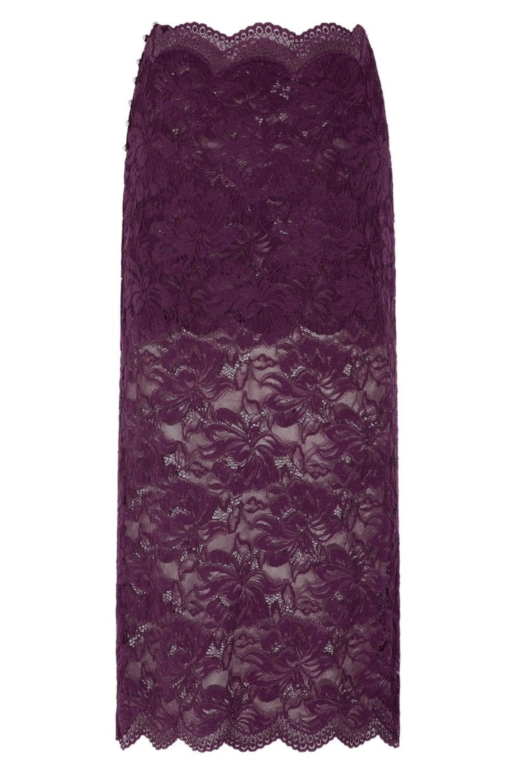 Rabanne Magenta Sheer Lace Side Buttons Polyamide Midi Skirt