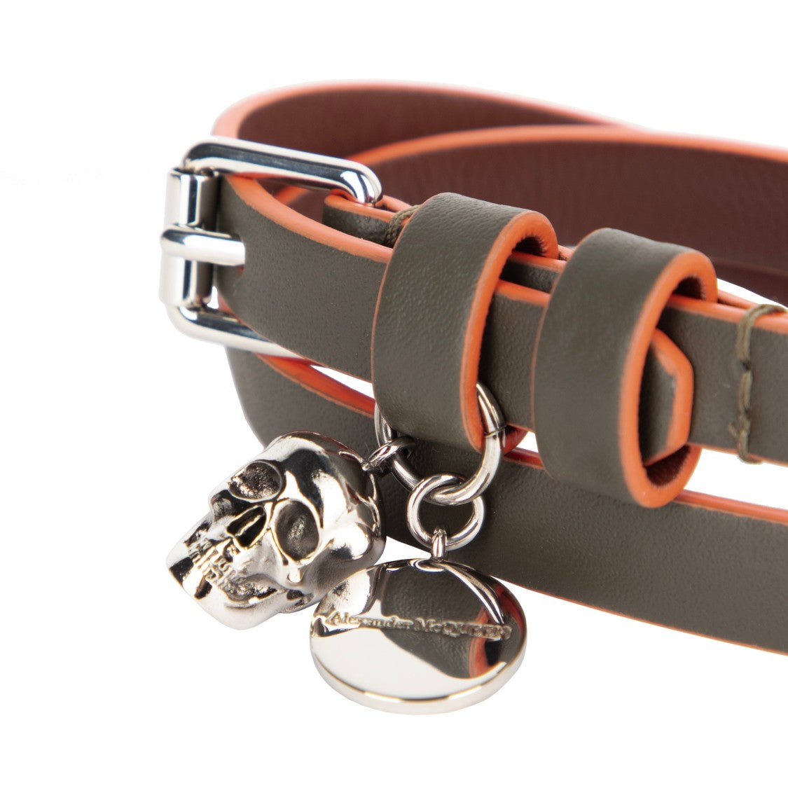 Alexander Mcqueen Graffiti Skull Leather Wrap Bracelet In Green