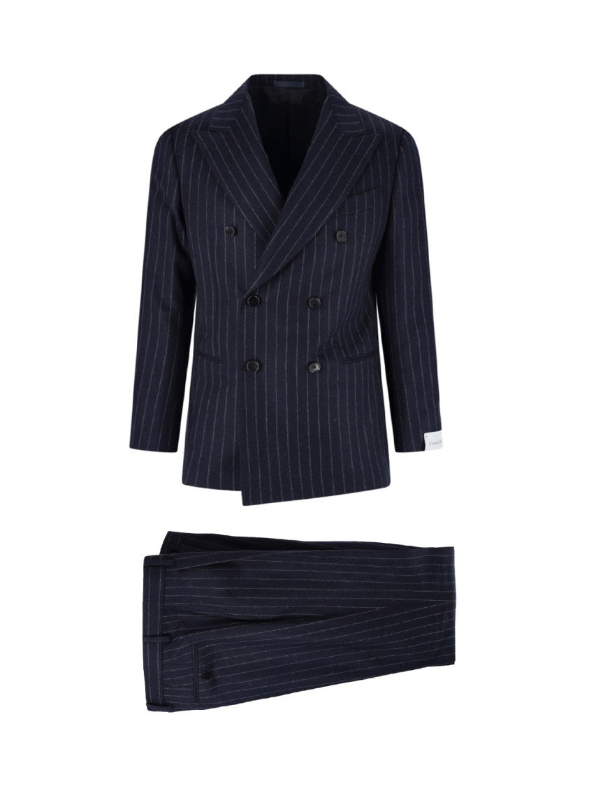 Caruso Blue Pinstripe Peak-Lapel Double-Breasted Suit