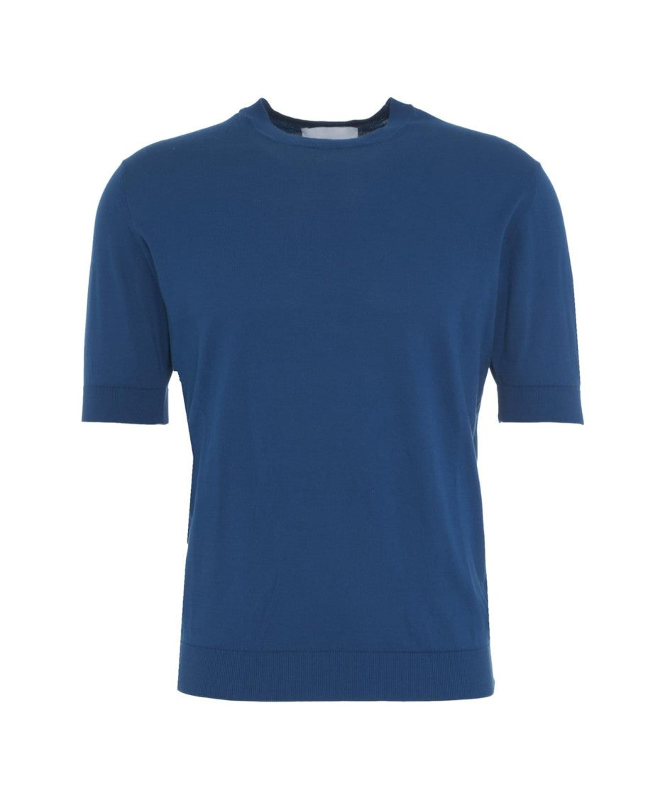 Gender Blue Knit T-Shirt With Crew Neck