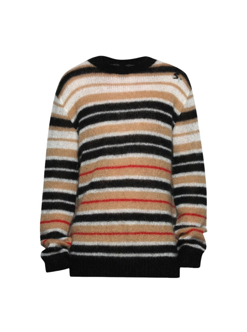 Marni Striped Brushed Mohair Sweater Beige And Black