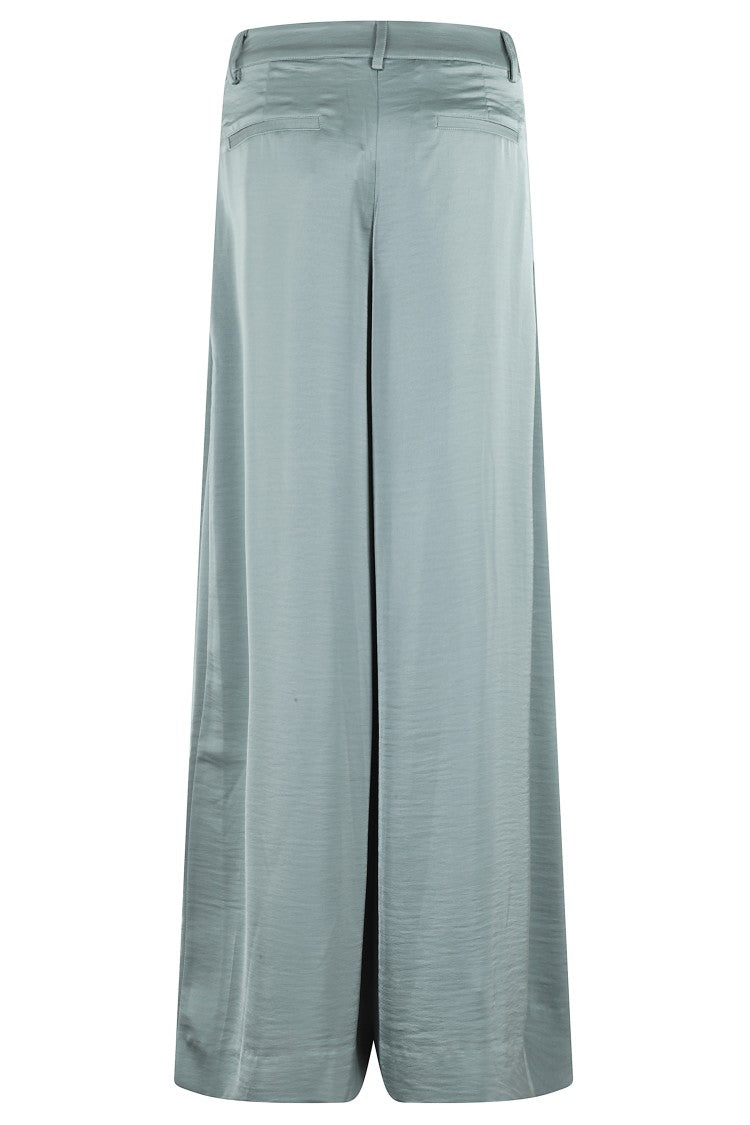 Essentiel Antwerp High-Waisted Teal Wide Leg Pants With Satin Finish