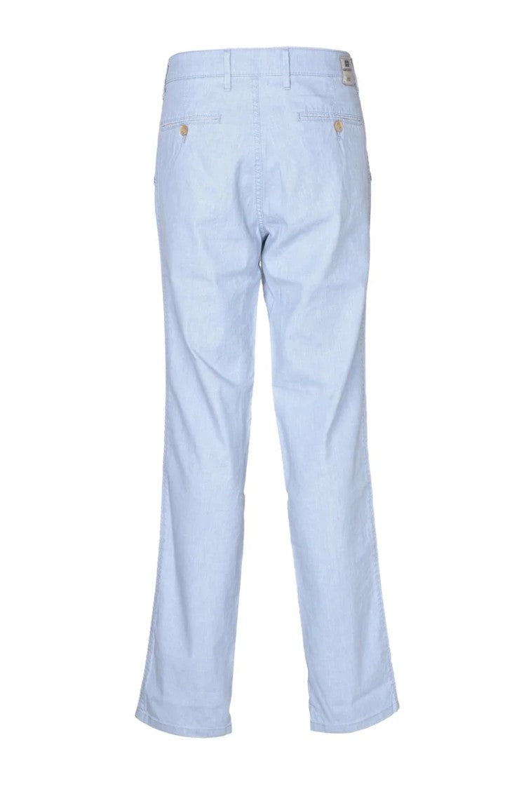 Club Of Comfort Light Blue Linen-Cotton Blend Stretch Pants With Classic Straight-Leg Cut