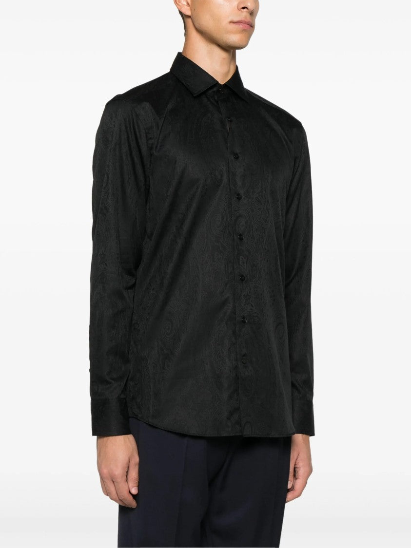 Etro Roma Long-Sleeve Black Paisley Jacquard Shirt