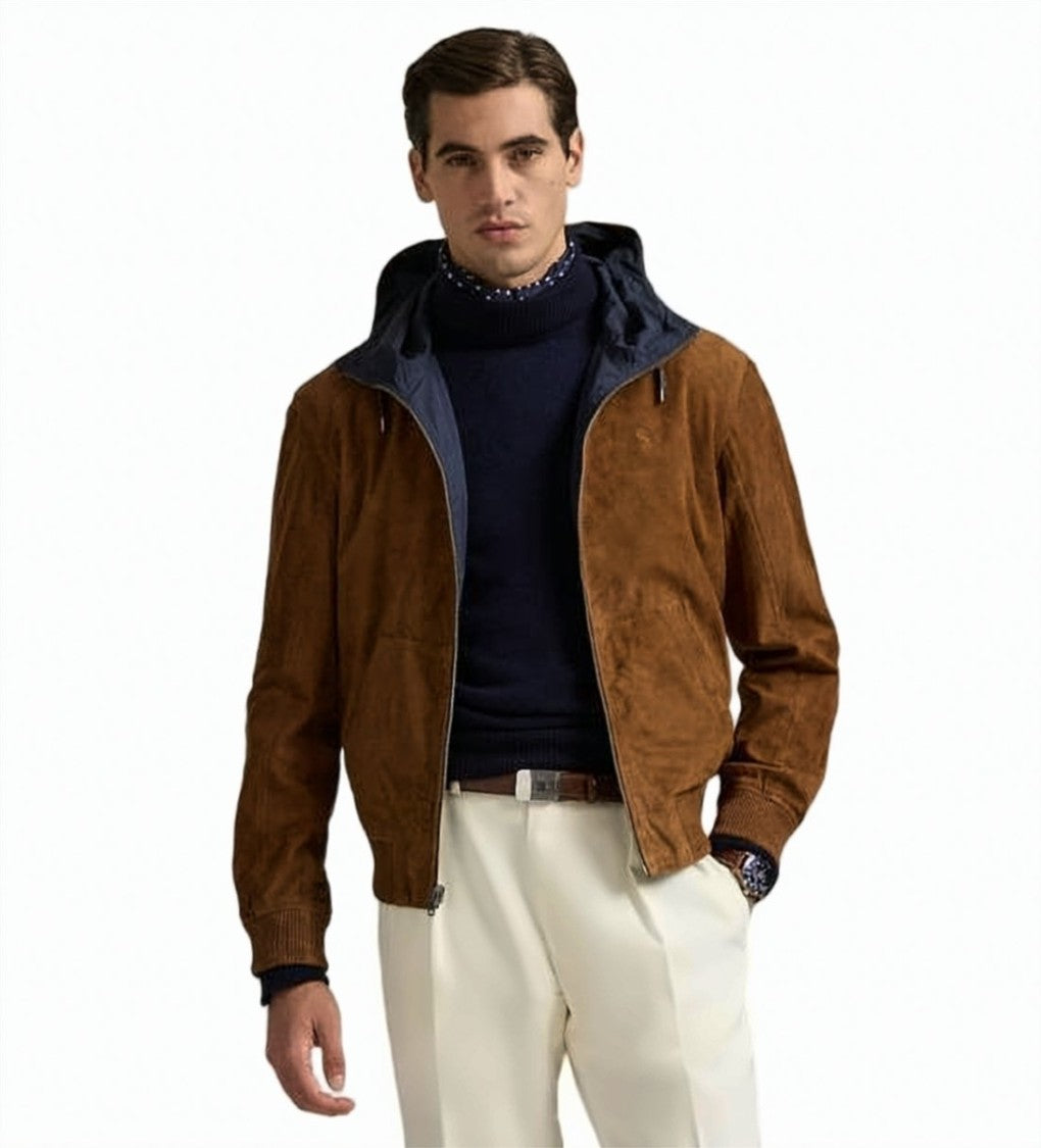 Polo Ralph Lauren Reversible Brown Goat Leather Jacket With Soft Suede Texture