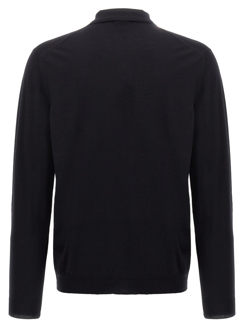 Zanone Blue Wool Knit Polo Shirt With Classic Collar And Cuffed Sleeves