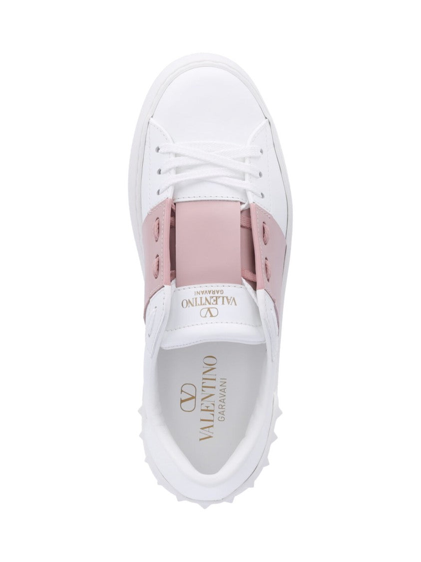 Valentino Garavani Rockstud Untitled Sneakers With Contrast Pink Accents