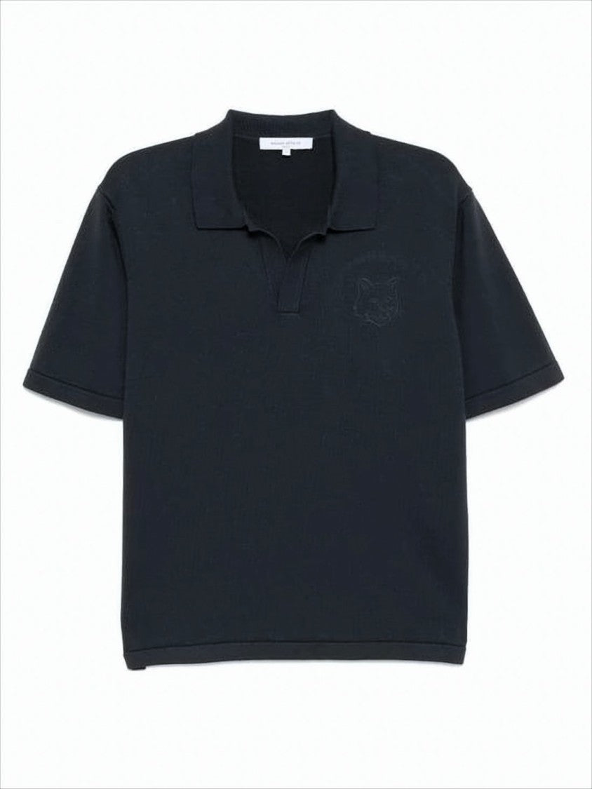 Maison Kitsuné Subtle V-Neck Polo Shirt With Embroidered Emblem