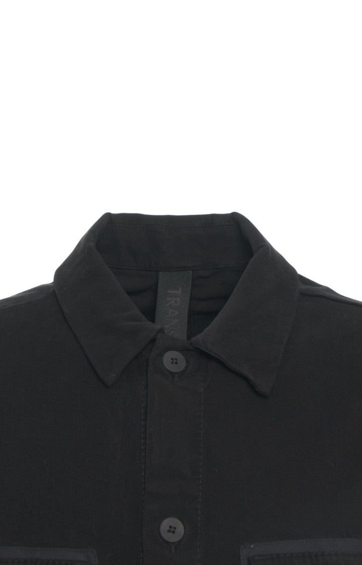 Transit Black Overshirt With Classic Collar And Spacious Chest Pockets