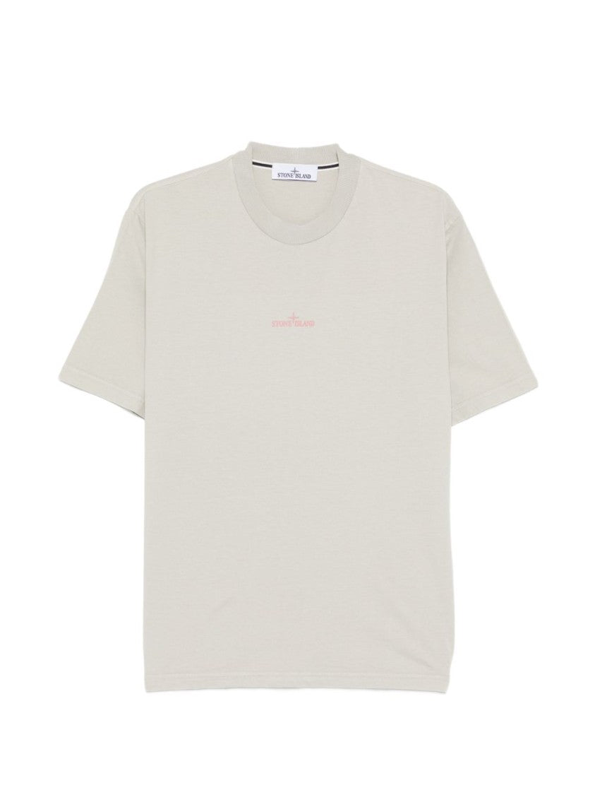 Stone Island Ribbed Crewneck T-Shirt With Contrasting Logo