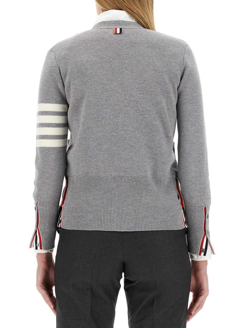 Thom Browne V-Neck Cardigan With Striped Sleeve Detailing