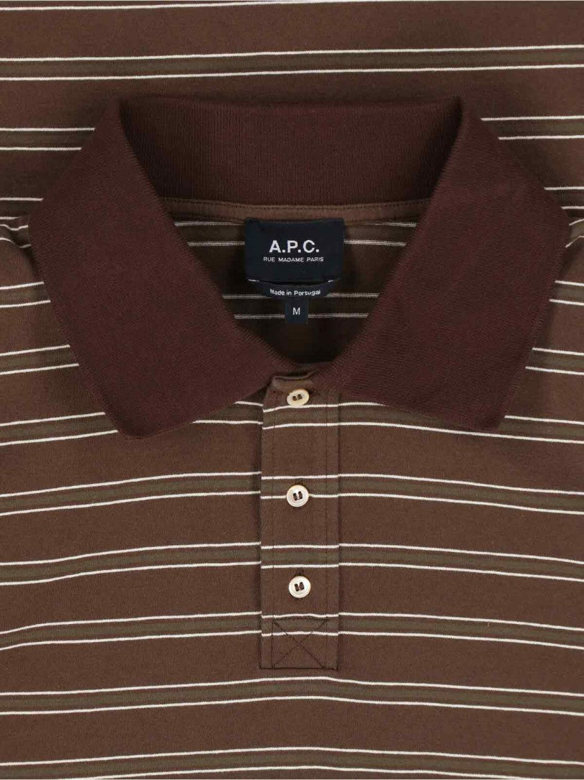 A.P.C. Striped Polo Shirt In Brown Cotton, Classic Collar