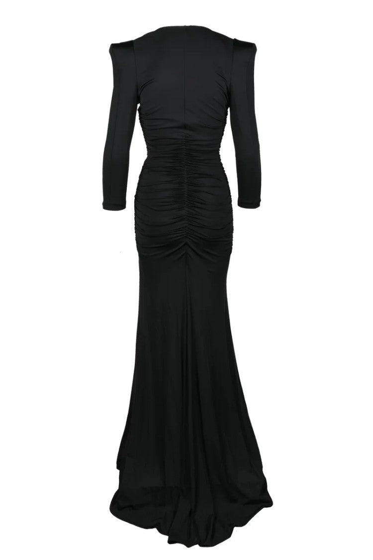 W Les Femmes By Babylon Fluid Black Midi Dress With V-Neckline