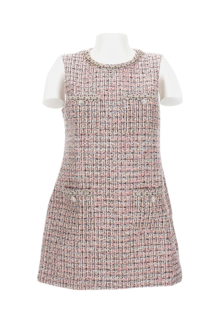 Self-Portrait Midi Crewneck Dress With Zip Closure And Boucle Motif