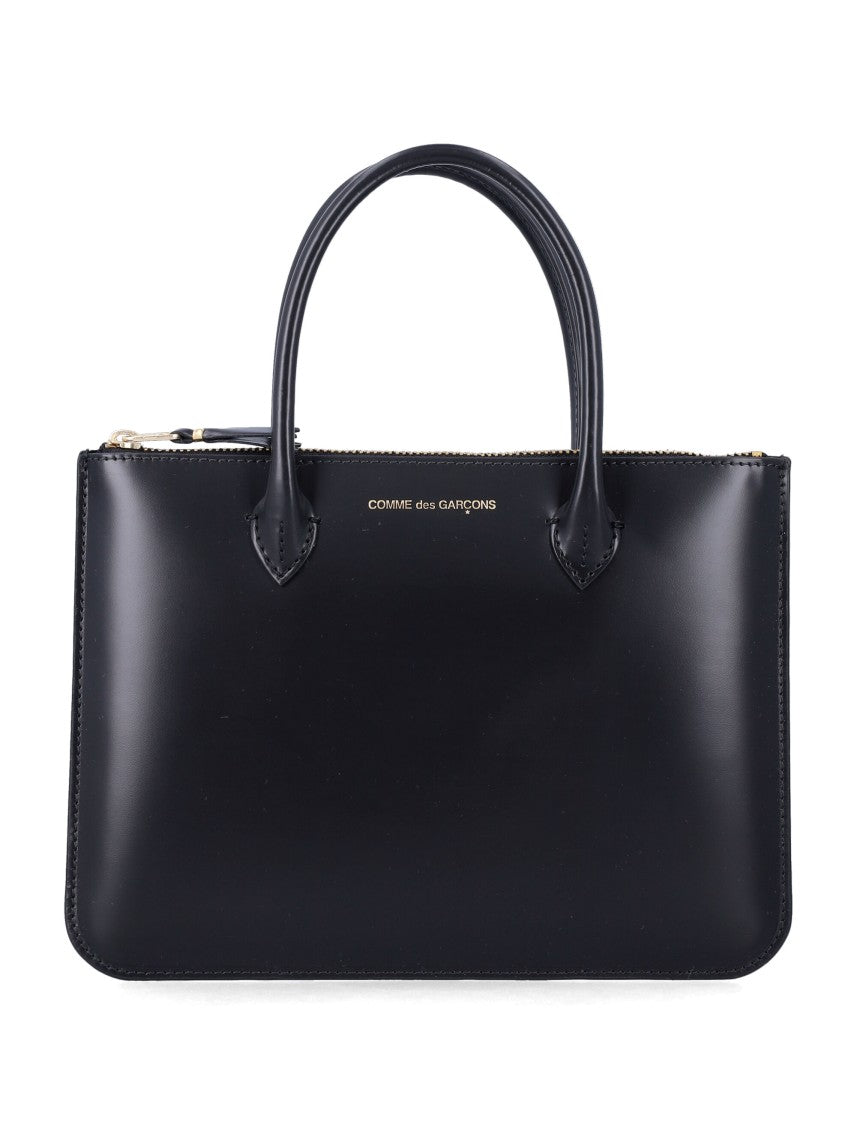 Comme Des Garçons Compact Black Smooth Leather Tote
