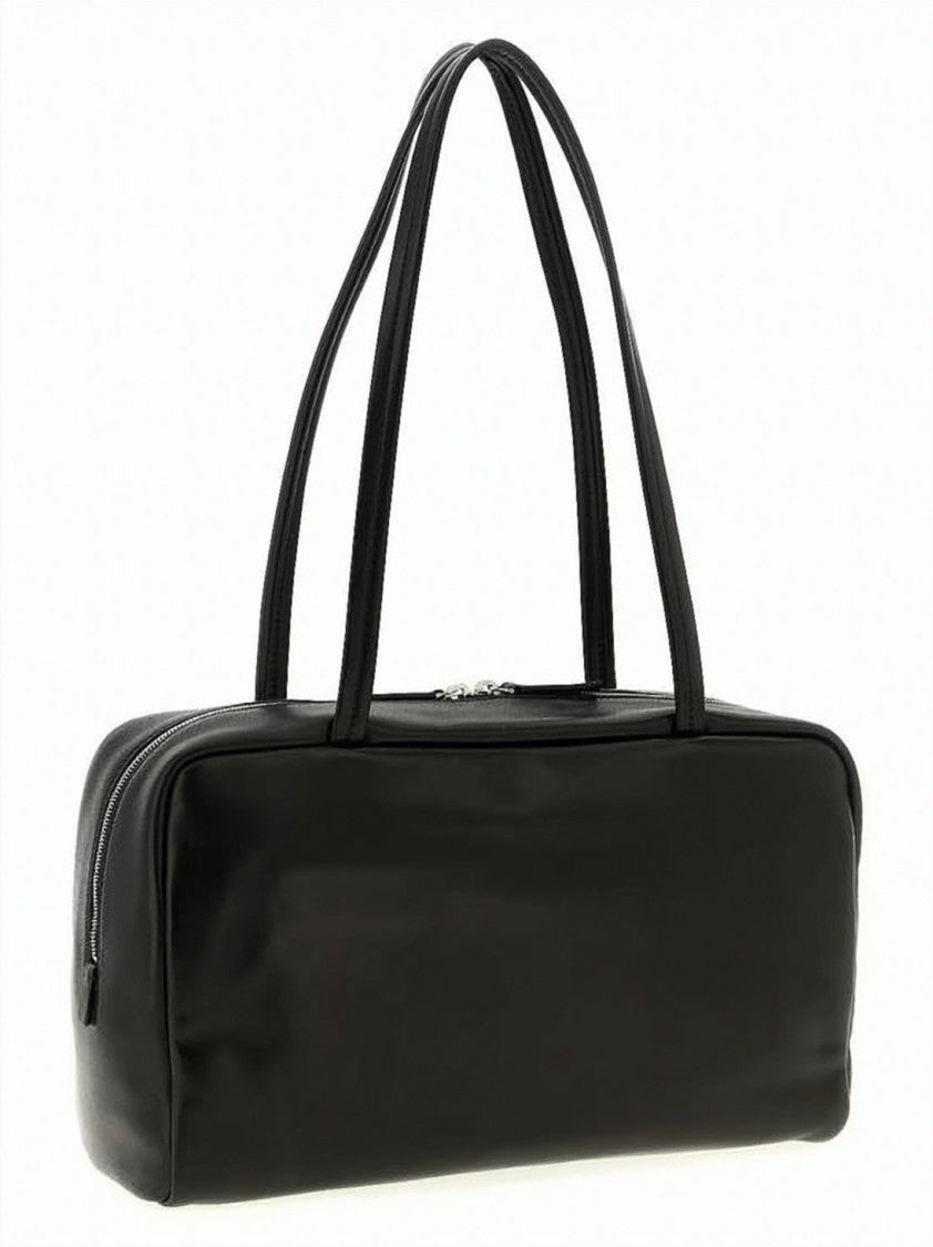 The Row Rectangular Black Lambskin Shoulder Bag With Zip Closure