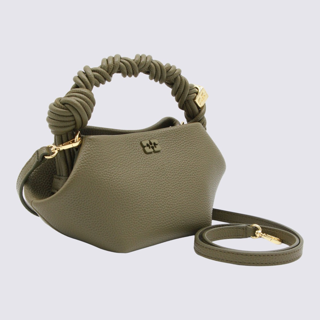 Ganni Geometric Handbag With Twisted Handle And Gold-Tone Accents
