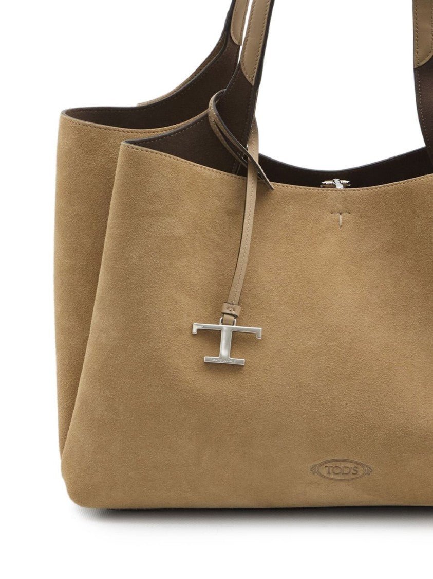 Tod's Spacious Beige Suede Tote Bag
