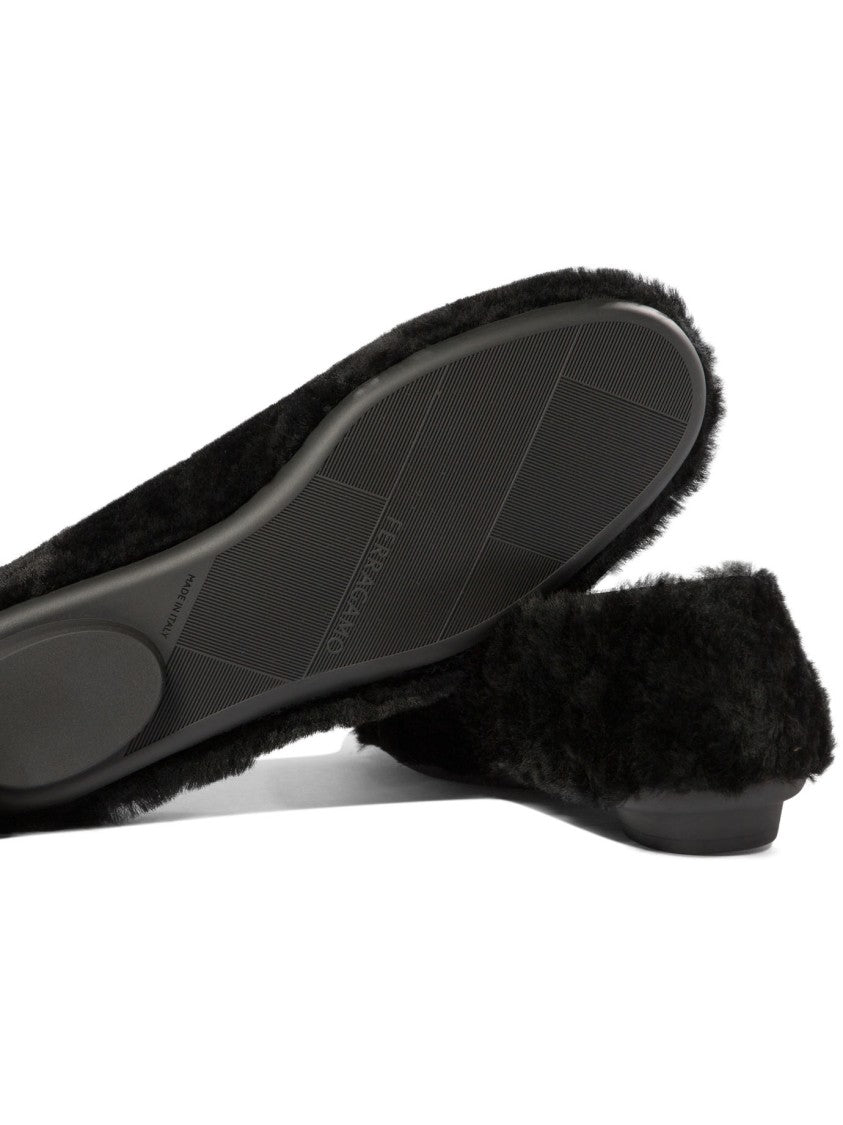 Ferragamo "Noella Fur" Shearling Ballet Flats