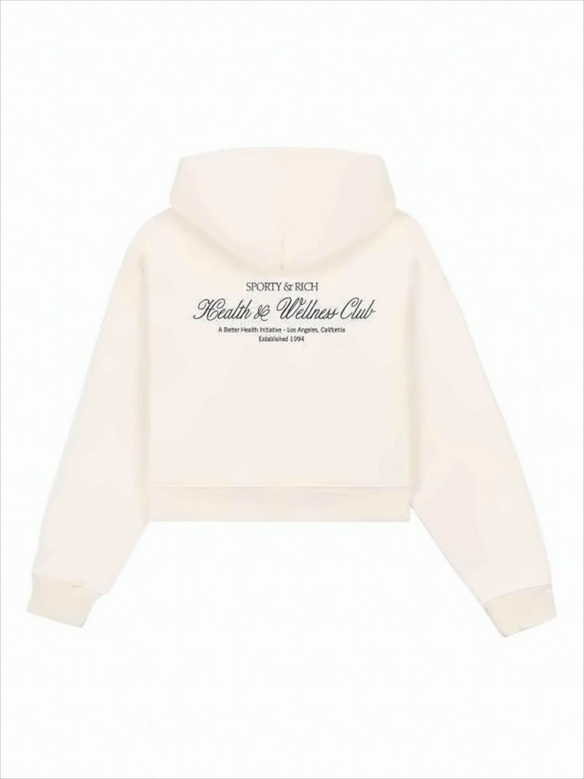 Sporty And Rich Cropped Soft Beige Hoodie With Subtle Logo