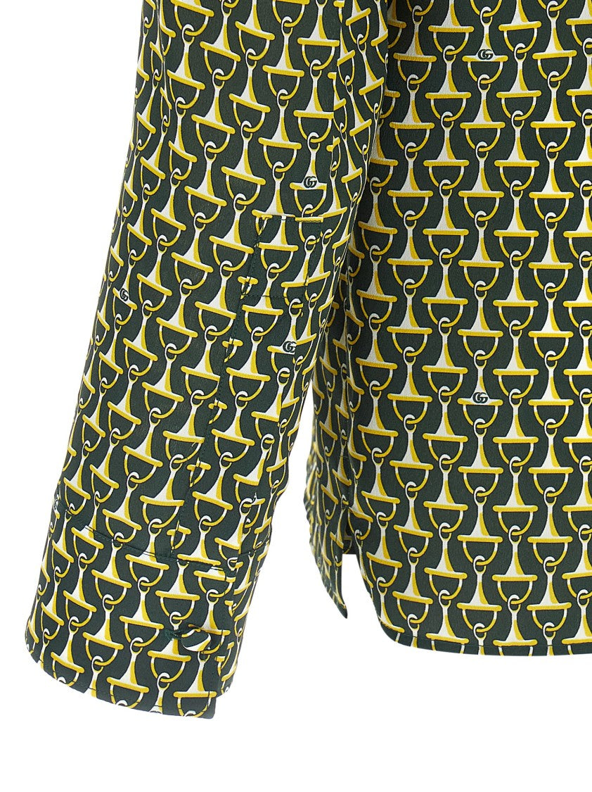 Gucci Horsebit Print Silk Shirt With Pointed Collar And Button Closure