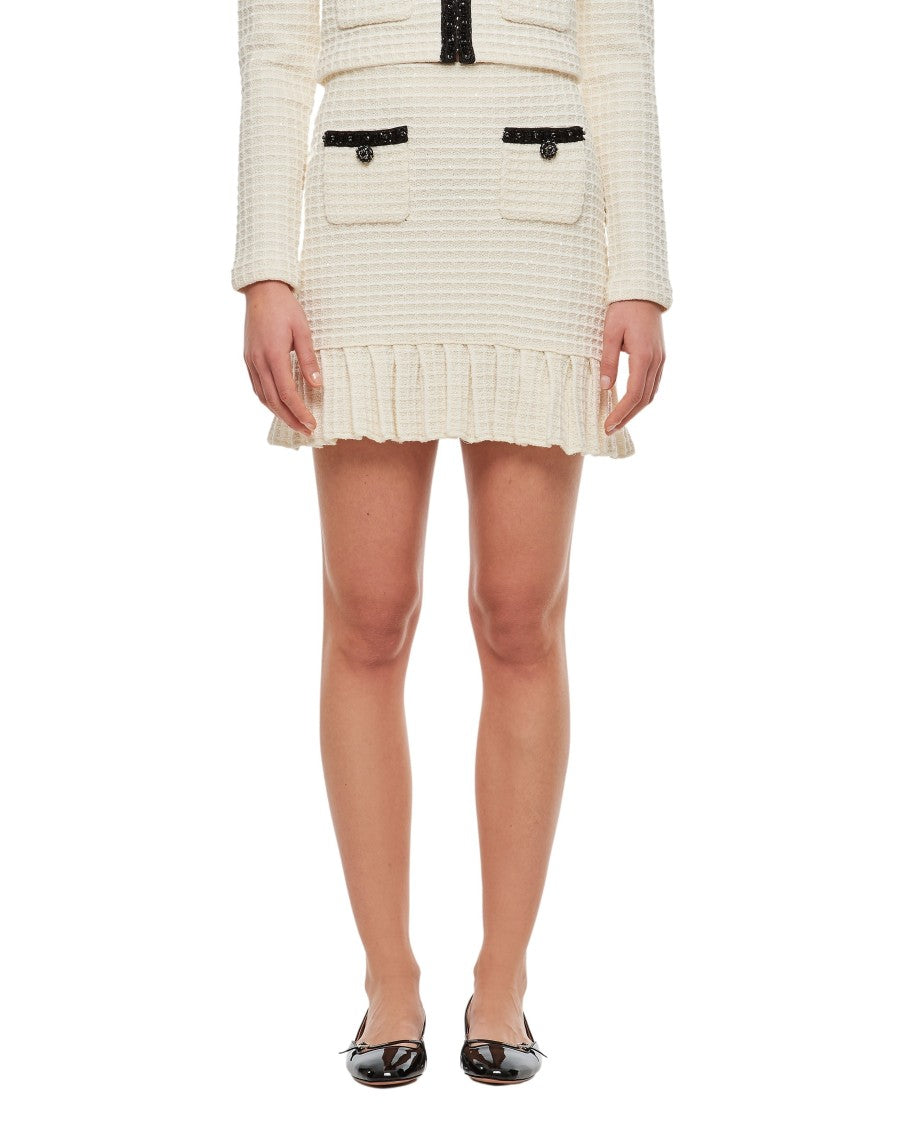 Self-Portrait Cream Textured Knit Mini Skirt