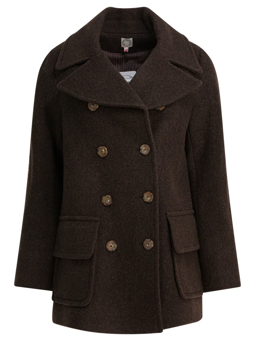 Ines De La Fressange Double-Breasted Brown Wool Blend Coat