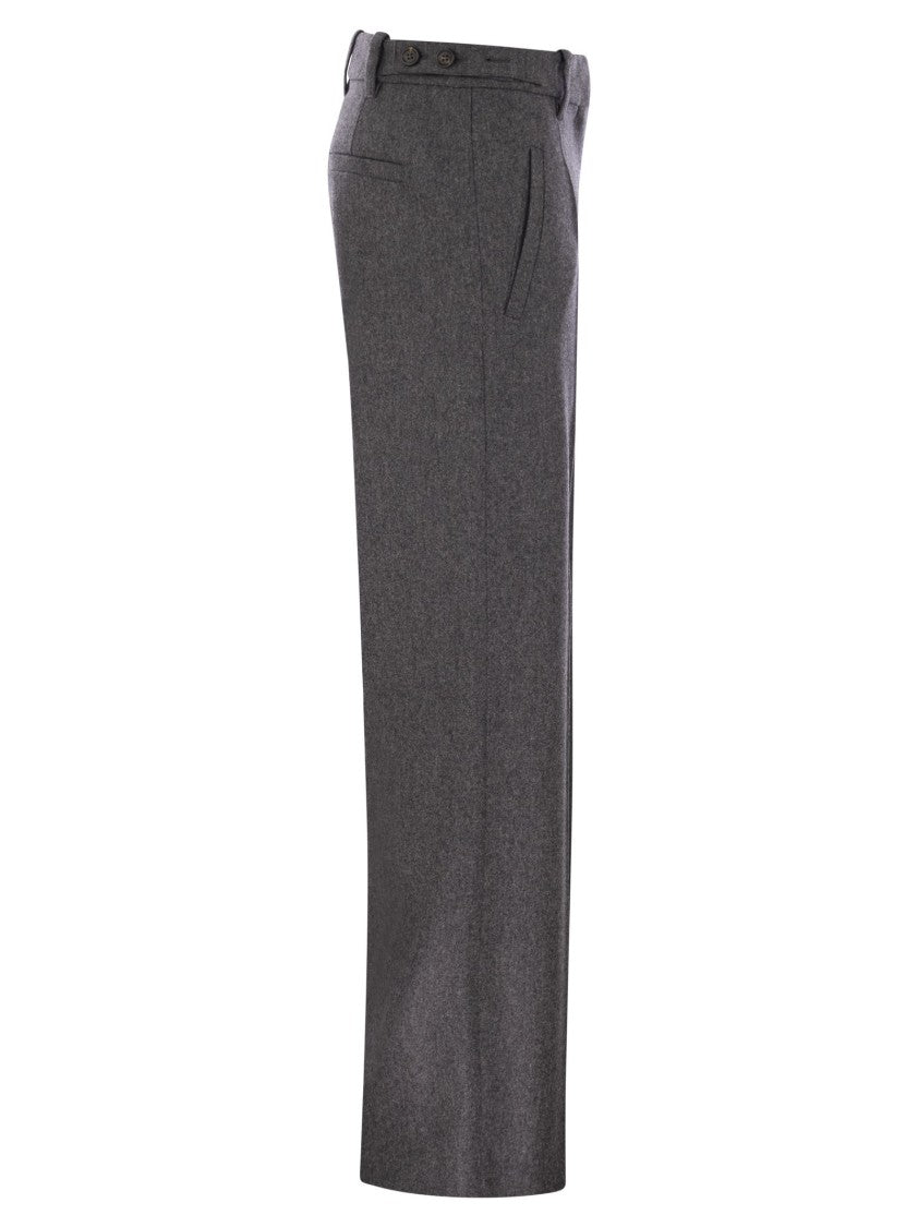 Brunello Cucinelli Straight Loose Trousers In Virgin Wool Flannel
